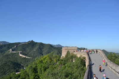 Scenic view of mountain against clear blue sky