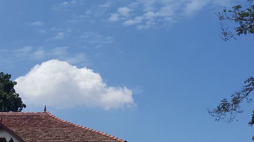 Low angle view of building roof against sky