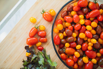 High angle view of fruits on table