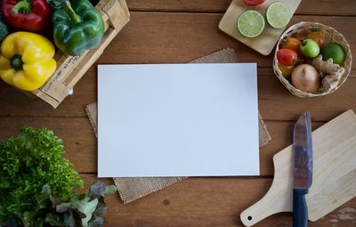 High angle view of chopped vegetables on cutting board