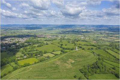 Aerial view of agricultural landscape against sky