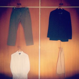 Close-up of clothes hanging on wall