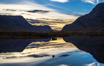 Scenic view of calm lake against mountain range