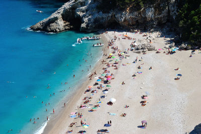 High angle view of people on beach