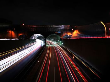 Light trails on road at night