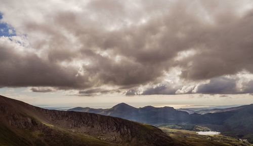 Scenic view of storm clouds over landscape