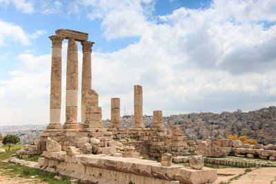 Old ruins against sky at amman citadel