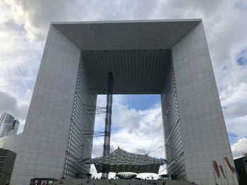 Low angle view of buildings against cloudy sky