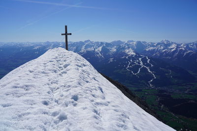 Scenic view of snowcapped mountains against sky