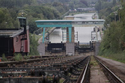 Train on railroad tracks