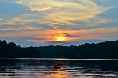 Scenic view of lake at sunset