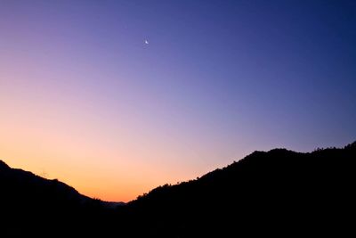 Scenic view of silhouette mountains against clear sky