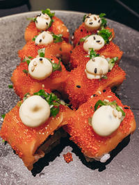 High angle view of dessert in plate