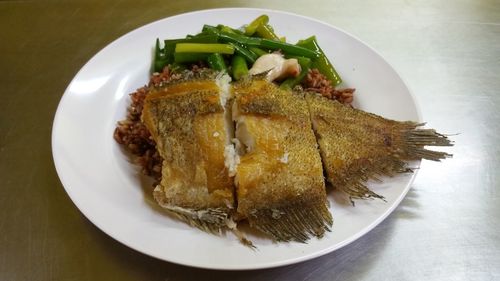 High angle view of meal served in plate