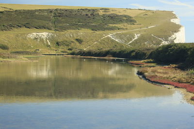 Scenic view of lake by mountain