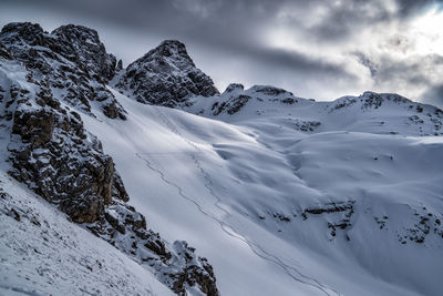 Ski tracks in a cold lighting mood