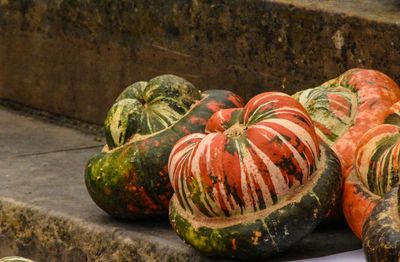 High angle view of pumpkins