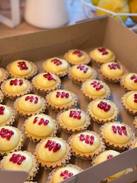 High angle view of cupcakes on table