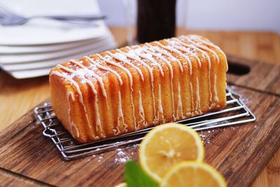 Close-up of dessert in plate on table