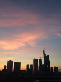 Silhouette of city at sunset