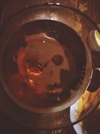 High angle view of ice cream in bowl on table