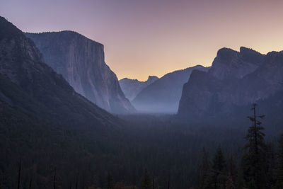 Scenic view of mountains at sunset