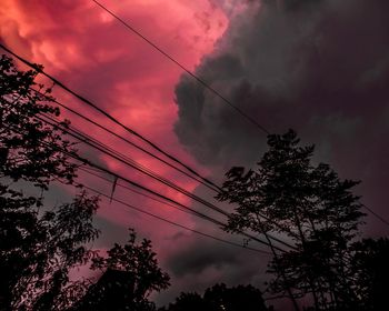 Low angle view of silhouette tree against dramatic sky