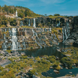 Drone shot of pongour waterfall in da lat, vietnam.