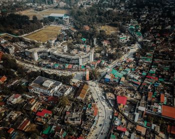 High angle view of buildings in city
