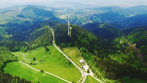 High angle view of winding road in mountains