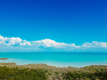 Scenic view of sea against blue sky