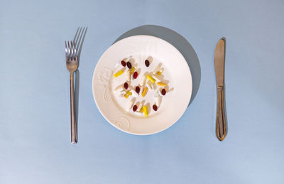 High angle view of food on table