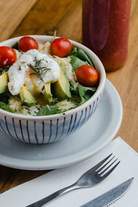 Close-up of meal served on table