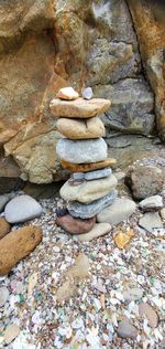 Close-up of stone stack on rock