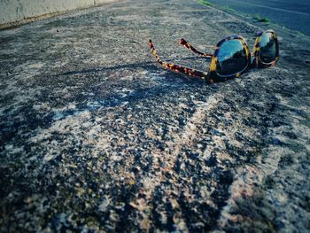 Surface level of sunglasses on beach