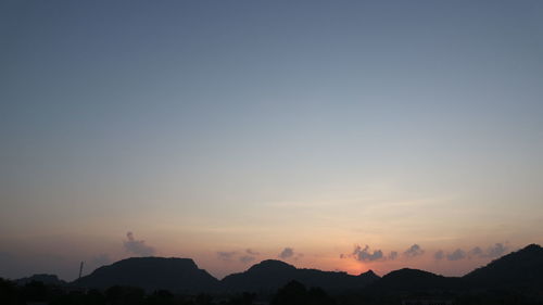 Scenic view of silhouette mountains against sky during sunset