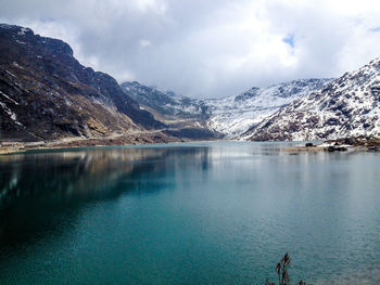 Scenic view of lake with mountains in background