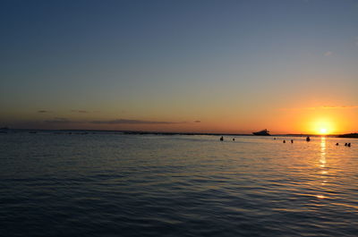 Scenic view of sea against clear sky during sunset