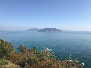 Scenic view of sea against clear sky