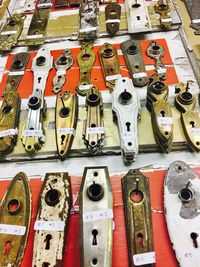 Close-up of objects in row