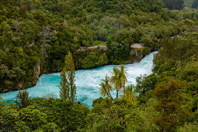 Huka falls flowing from lake taupo, new zealand