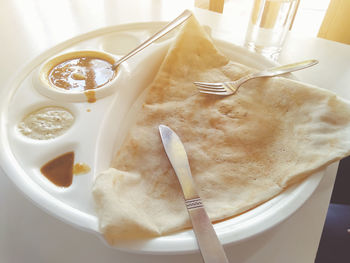 High angle view of dessert in plate on table