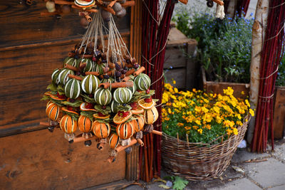 Decorations made from dried fruits, dry flowers on an advent street market in budapest