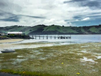 Scenic view of lake against sky