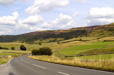 Scenic view of road amidst field against sky