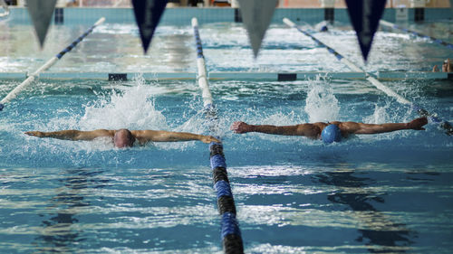 Swimmers swimming in pool