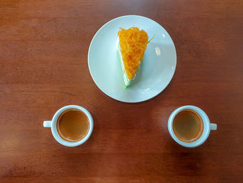 High angle view of breakfast on table