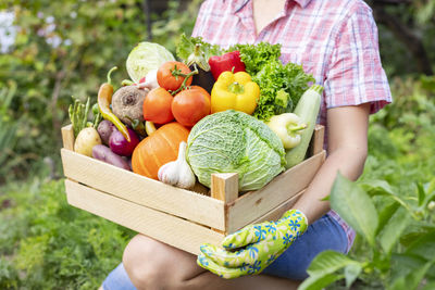 Midsection of woman holding vegetables