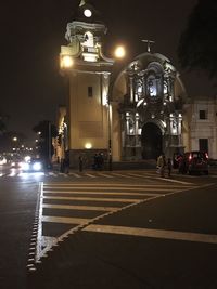 Facade of church at night