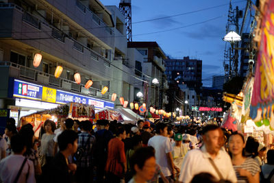 People walking on city street